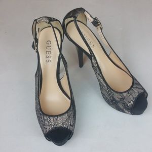 Guess Hondola Blace Lace/Nude Open Toe High Heels